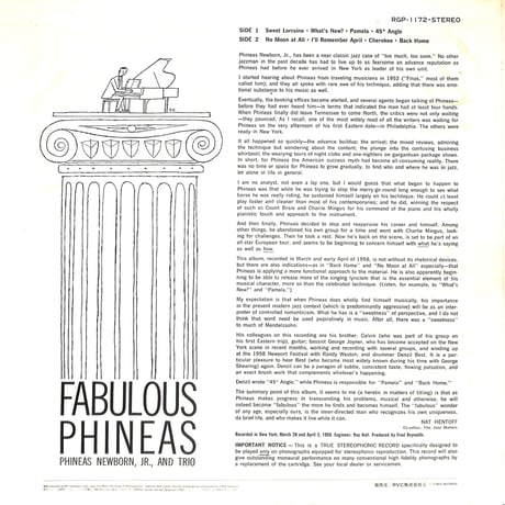 Phineas Newborn, Jr.,And Trio / Fabulous Phineas［※国内盤,品番:RGP-1172］(LPレコード)