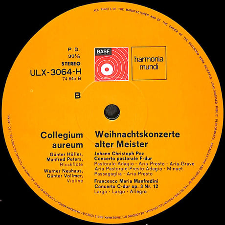 コレギウム・アウレウム合奏団 / クリスマス協奏曲集 [※国内盤,品番:ULX-3084-H］(LPレコード)