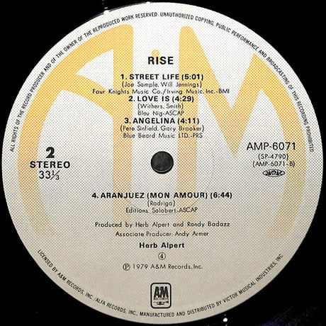 ハーブ・アルパート / ライズ [※国内盤,品番:AMP-6071］(LPレコード)