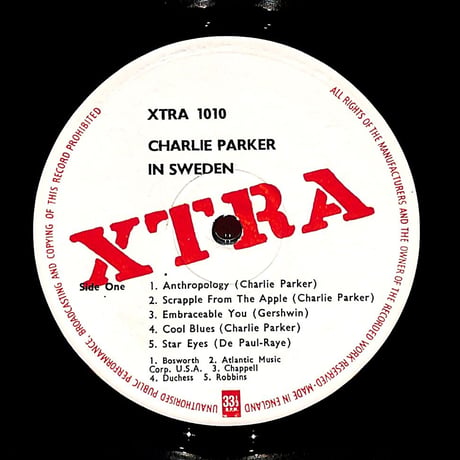 チャーリー・パーカー / Charlie Parker In Sweden（LPレコード）