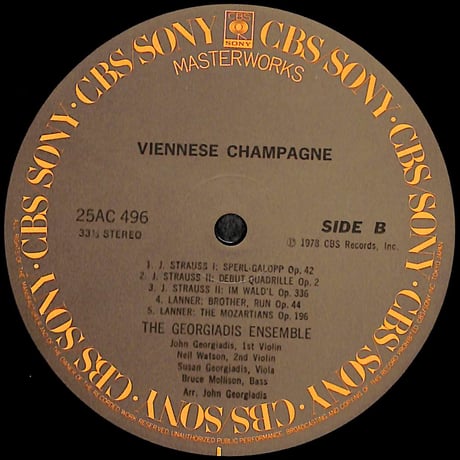 ジョージアディス・アンサンブル / ウィーンのシャンペン [※国内盤,品番:25AC 496］(LPレコード)