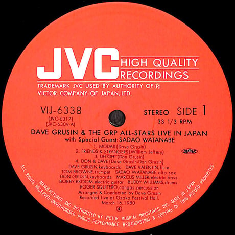 デイブ・グルーシン&GRPオール・スターズ / ライブ・イン・ジャパン [※国内盤,品番:VIJ-6338］(LPレコード)