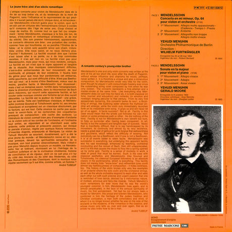 メンデルスゾーン / Concerto en mi mineur Sonate en fa majeur [※輸入盤,生産国:France,品番:2C 051-03612］(LPレコード)