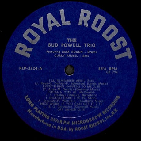 バド・パウエル・トリオ / Featuring Max Roach Bud［※輸入盤,生産国:US,品番:LP 2224］(LPレコード)