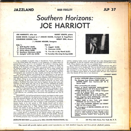 ジョー・ハリオット・クインテット / Southern Horizons (USオリジナル , MONO)（LPレコード）