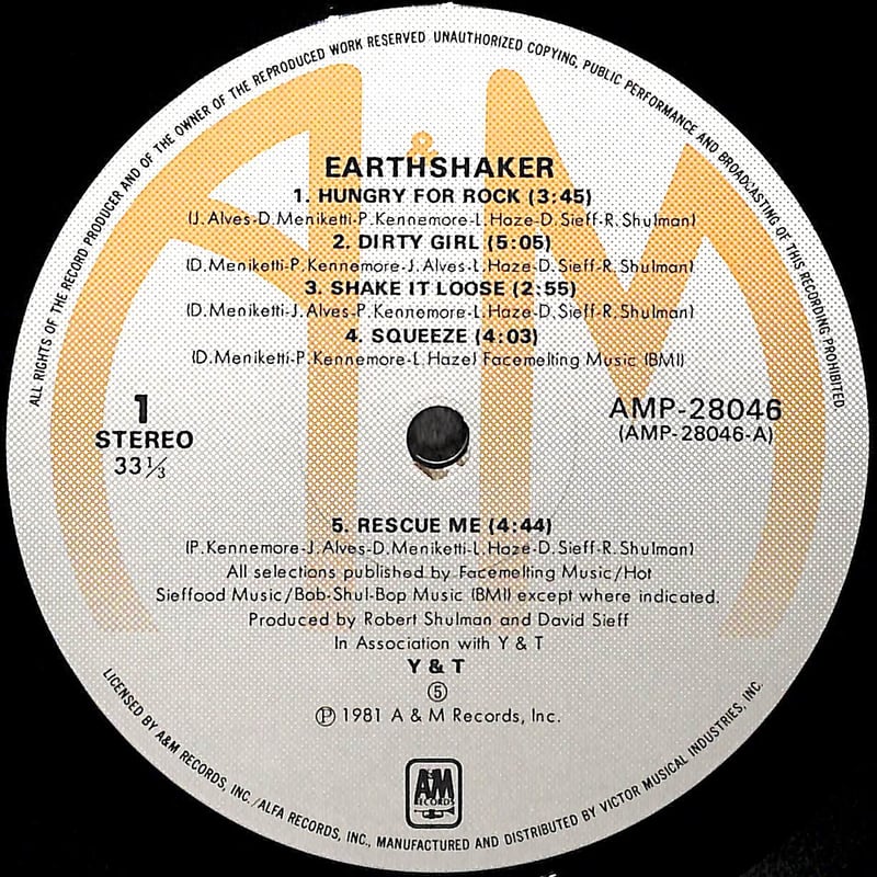 Y&T / アースシェイカー [※国内盤,品番:AMP-28046］ (LPレコード