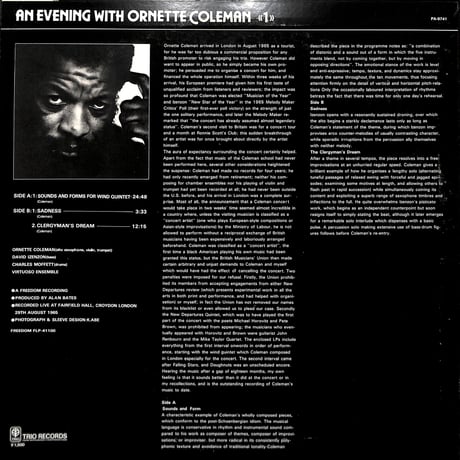 オーネット・コールマン / An Evening With Ornette Coleman [※国内盤,品番:PA-9741］(LPレコード)