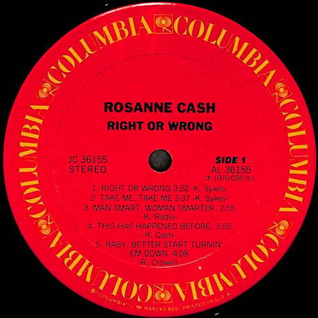 ロザンヌ・キャッシュ / Right Or Wrong [※輸入盤,生産国:US,品番:JC 36155］(LPレコード)