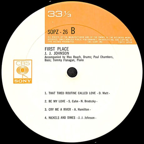 J.J.ジョンソン / ファースト・プレイス [※国内盤,品番:SOPZ-26］(LPレコード)