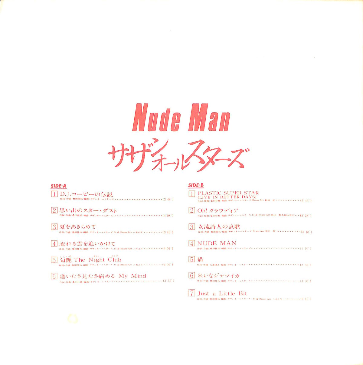 サザンオールスターズ / Nude Man [※国内盤,品番:VIH-28088］(LPレコー