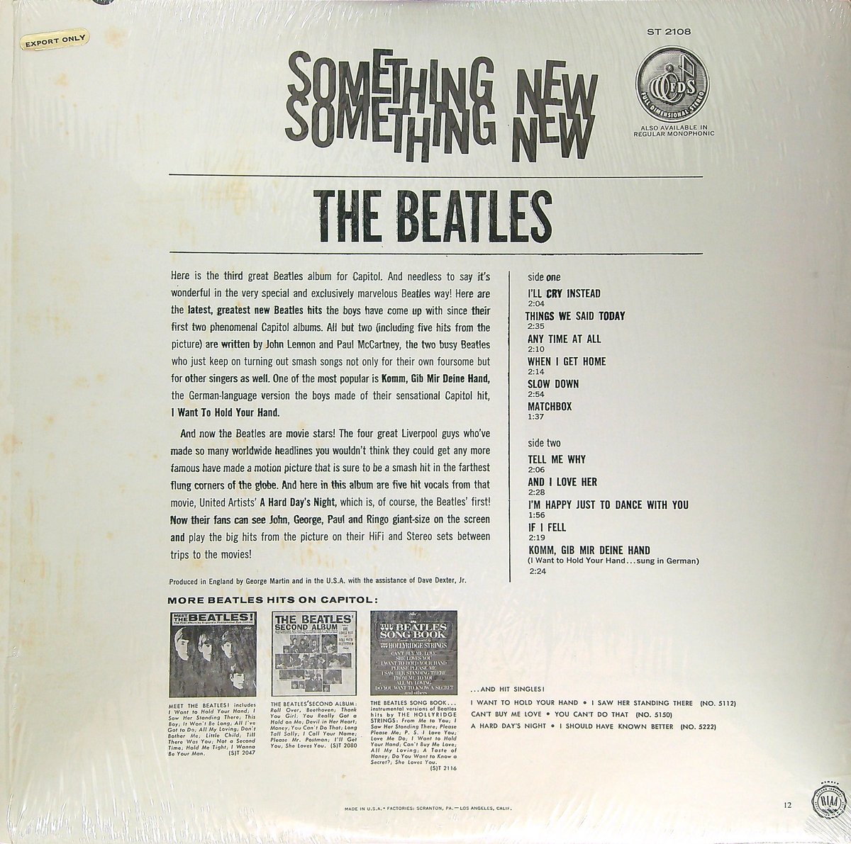 ビートルズ / SOMETING NEW ［※US盤,品番:ST-2108,US再発オレンジラ