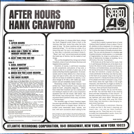 ハンク・クロフォード / After Hours［※輸入盤,生産国:US,品番:SD 1455］(LPレコード)