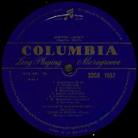 エリーザベト・シュヴァルツコップ / Hugo Wolf: Goethe Lieder [※輸入盤,生産国:UK,品番:33CX 1657］(LPレコード)