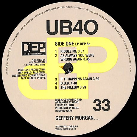 UB40 / Geffery Morgan... [※輸入盤,生産国:UK,品番:LP DEP 6］(LPレコード)
