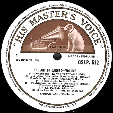 エンリコ・カルーソー / The Art Of Caruso Volume Three [※輸入盤,生産国:UK,品番:CSLP 512］(LPレコード)