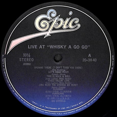 シャネルズ / Live At Whisky A Go Go [※国内盤,品番:20 3H-40］(LPレコード)