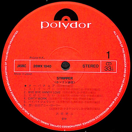沢田研二 / ストリッパー [※国内盤,品番:28MX 1040］(LPレコード)