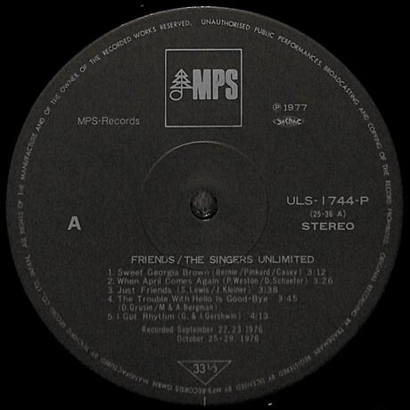 ザ・シンガーズ・アンリミテッド / フレンズ [※国内盤,品番:ULS-1744-P］(LPレコード)