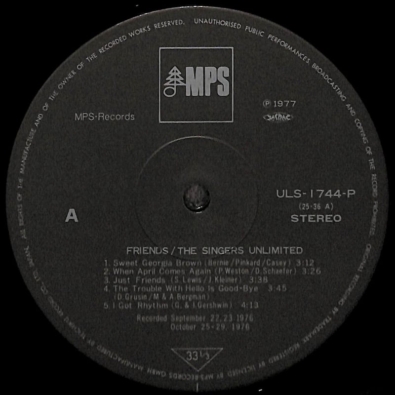ザ・シンガーズ・アンリミテッド / フレンズ [※国内盤,品番:ULS-1744-P