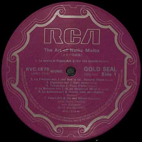 ネリー・メルバ / メルバ名唱集 [※国内盤,品番:RVC-1579］(LPレコード)