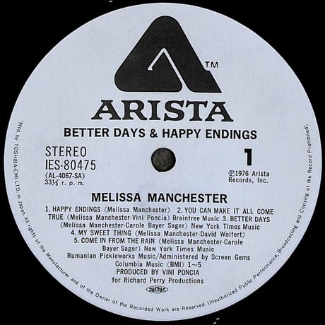 メリサ・マンチェスター / Better Days & Happy Endings [※国内盤,品番:IES-80475］(LPレコード)