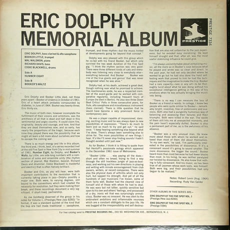 エリック・ドルフィー & ブッカー・リトル / Memorial Album Recorded Live At The Five Spot ［※US盤,品番:PR7334,緑ラベル］ (LPレコード)