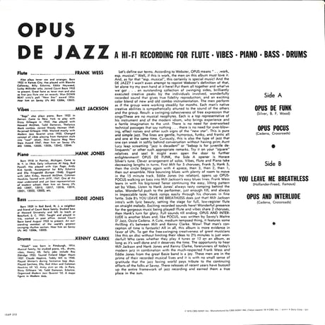 Opus De Jazz [※国内盤,品番:15AP 212］(LPレコード)