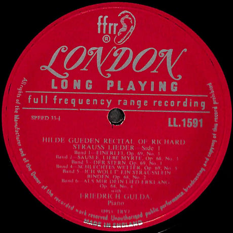 ヒルデ・ギューデン / Recital Of Richard Strauss Lieder [※輸入盤,生産国:UK,品番:LL 1591］(LPレコード)