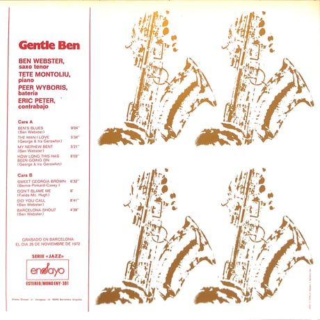 ベン・ウェブスター,テテ・モントリュー・トリオ / Gentle Ben [※輸入盤,生産国:Spain,品番:ENY-301］(LPレコード)