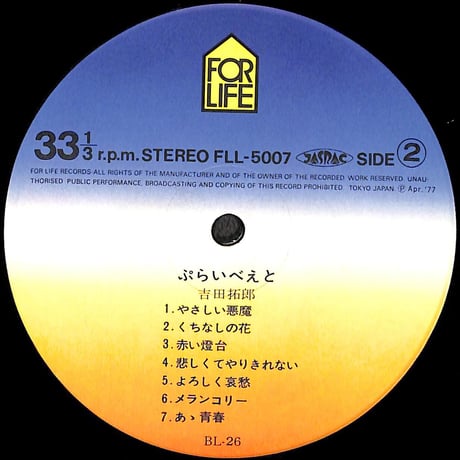 吉田拓郎 / ぷらいべえと [※国内盤,品番:FLL-5007］(LPレコード)