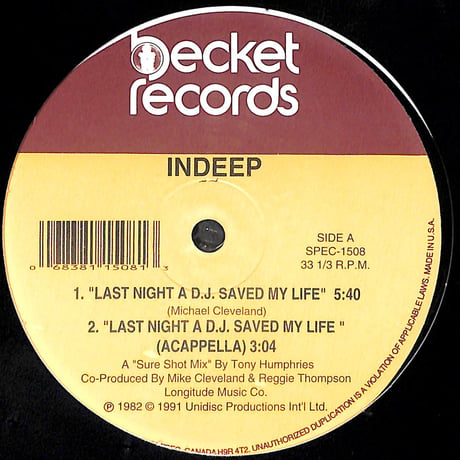 インディープ / Last Night A D.J. Saved My Life [※輸入盤,生産国:US,品番:SPEC-1508］[未開封品](LPレコード)