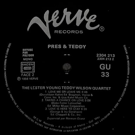 レスター・ヤング,テディ・ウィルソン / Pres And Teddy [※輸入盤,生産国:France,品番:2304 213］(LPレコード)