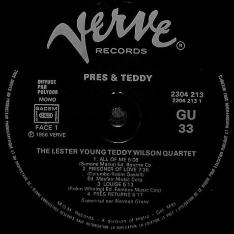 レスター・ヤング,テディ・ウィルソン / Pres And Teddy [※輸入盤,生産国:France,品番:2304 213］(LPレコード)