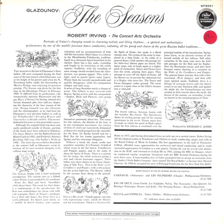 アレクサンドル・グラズノフ,ロバート・アーヴィング / The Seasons [※輸入盤,生産国:US,品番:SP8551］(LPレコード)
