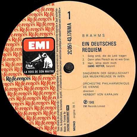 Brahms:Schwarzkopf,Hotter,Karajan / Un Requiem Allemand [※輸入盤,生産国:France,品番:2C051-43176］(LPレコード)