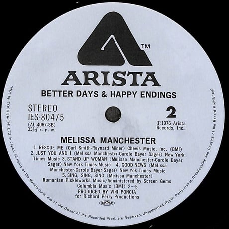 メリサ・マンチェスター / Better Days & Happy Endings [※国内盤,品番:IES-80475］(LPレコード)
