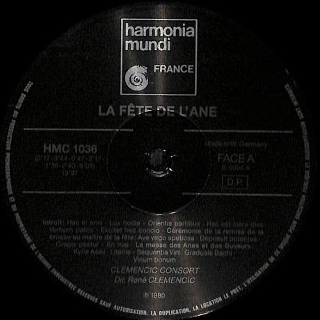 クレメンチッチ・コンソート,レネー・クレメンチッチ / La Fête De L´âne - Traditions Du Moyen-Age [※France盤,品番:HM 1036］(LPレコード)