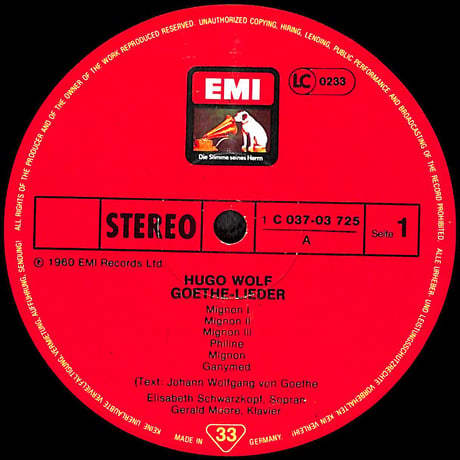 エリーザベト・シュヴァルツコップ / Goethe-Lieder [※輸入盤,生産国:Germany,品番:1C 037-03 725］(LPレコード)