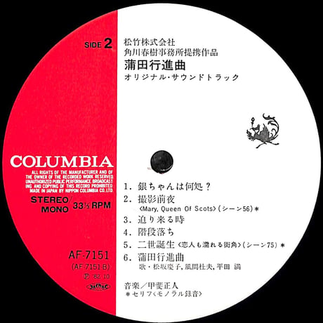 蒲田行進曲 オリジナル･サウンドトラック［※国内盤,品番:AF-7151］(LPレコード)