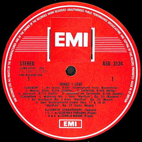 エリーザベト・シュヴァルツコップ / Songs I Love [※輸入盤,生産国:UK,品番:ASD 3124］(LPレコード)