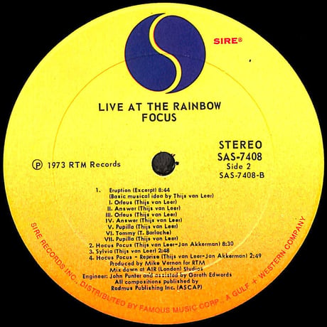 フォーカス / Live At The Rainbow [※輸入盤,生産国:US,品番:SAS-7408］(LPレコード)