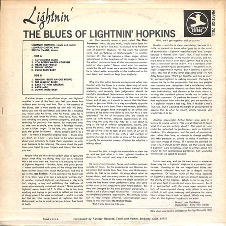 ライトニン・ホプキンス Lightnin' Hopkins / Lightnin' (The Blues Of Lightnin' Hopkins)（LPレコード）