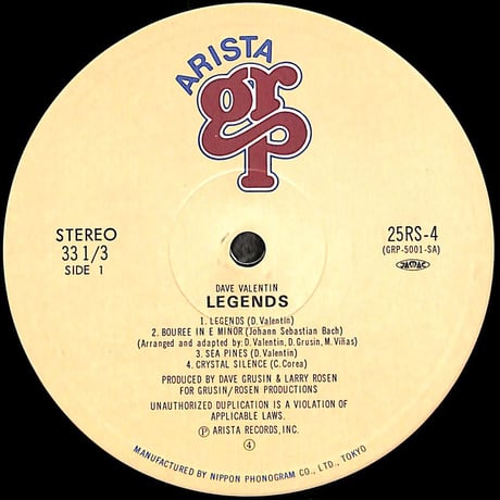 デイヴ・バレンティン / 伝説 [※国内盤,品番:25RS-4］(LPレコード)