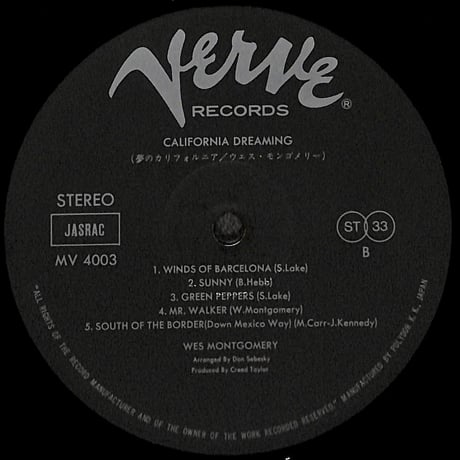 ウェス・モンゴメリー / 夢のカリフォルニア  [※国内盤,品番:MV 4003］(LPレコード)
