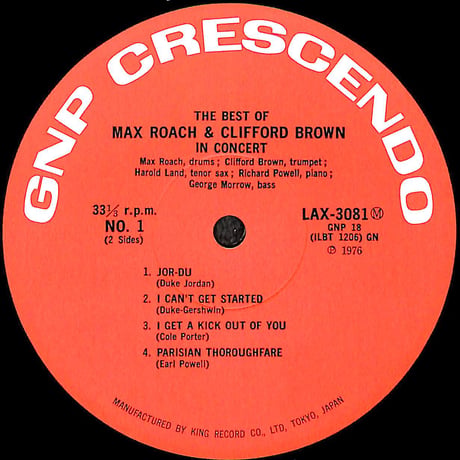 クリフォード・ブラウン / マックス・ローチ・イン・コンサート [※国内盤,品番:LAX 3081］(LPレコード)