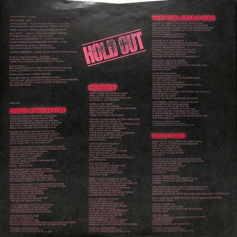 ジャクソン・ブラウン / Hold Out [※国内盤,品番:P-10840Y］(LPレコード