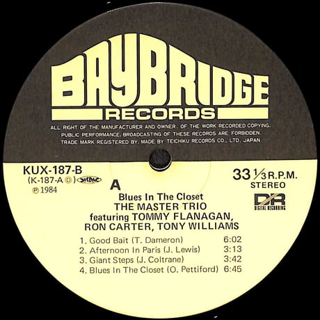 ザ・マスター・トリオ / ブルース・イン・ザ・クロセット [※国内盤,品番:KUX-187-B］(LPレコード)