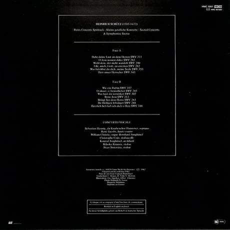 コンチェルト・ヴォーカレ / ハインリッヒ・シュッツ:小宗教的コンツェルテ（1982 FRANCE ORIGINAL,HM-1097）（長岡鉄男の外盤A級）（LPレコード）