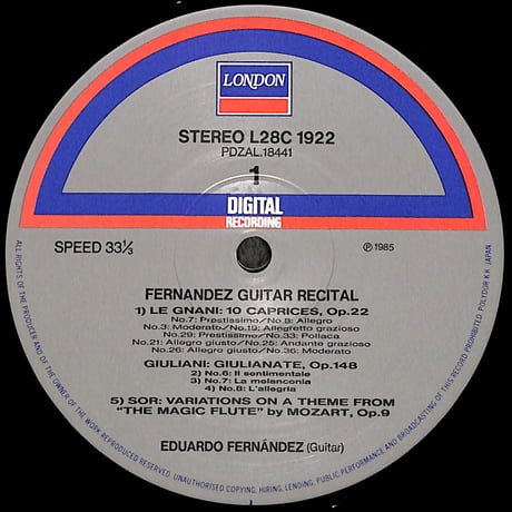 エドゥアルド・フェルナンデス / フェルナンデス・ギター・リサイタル [※国内盤,品番:L28C-1922］(LPレコード)