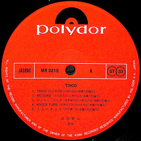 沢田研二 / TOKIO [※国内盤,品番:MR-3210］[※ポートレイト付き](LPレコード)